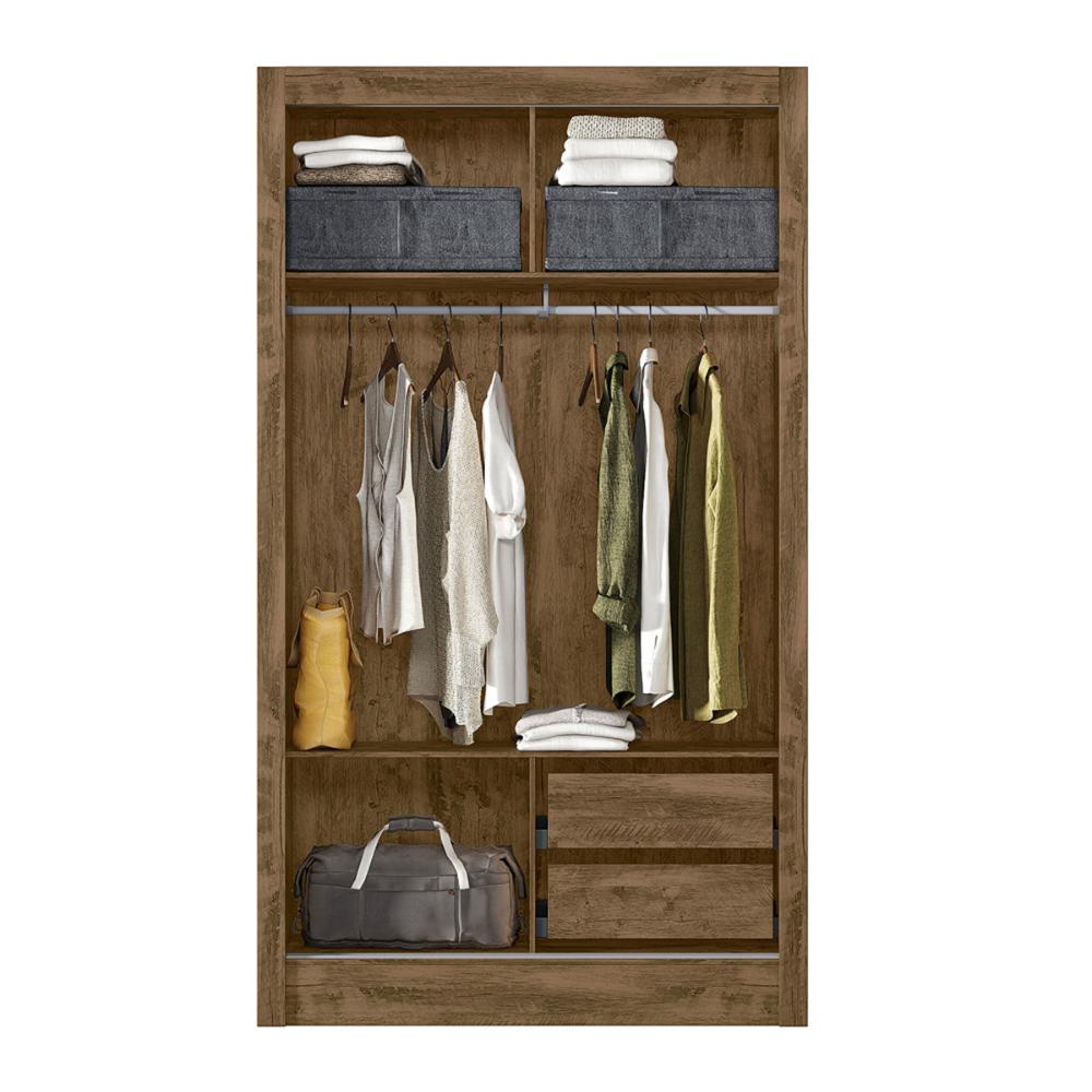 Guarda Roupa Solteiro 2 Portas deslizantes com Espelho Castanho Wood Natal - Moval