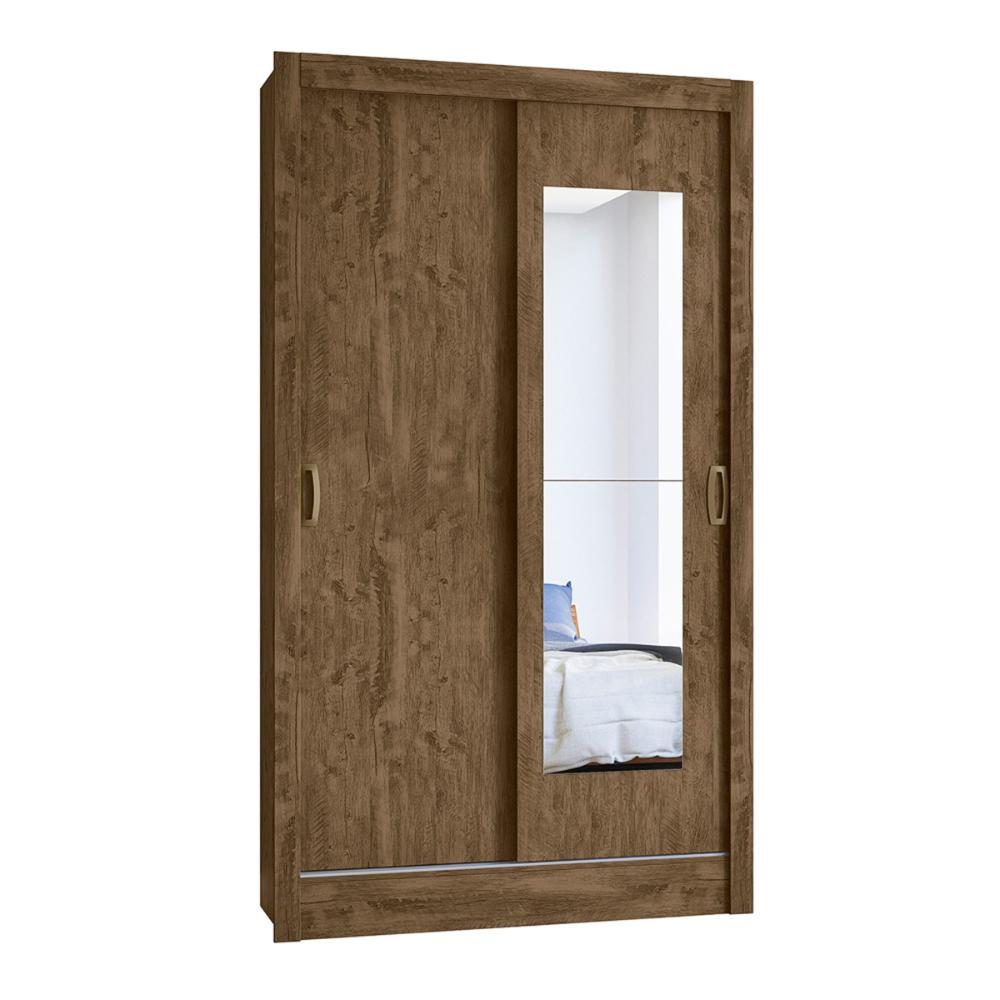 Guarda Roupa Solteiro 2 Portas deslizantes com Espelho Castanho Wood Natal - Moval