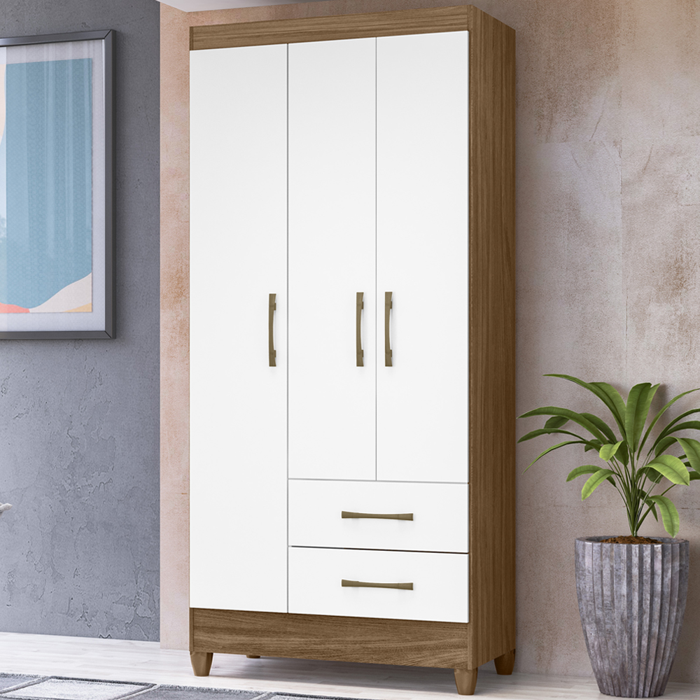 Guarda Roupa Solteiro 3 Portas 9510 Naturale Branco Moval