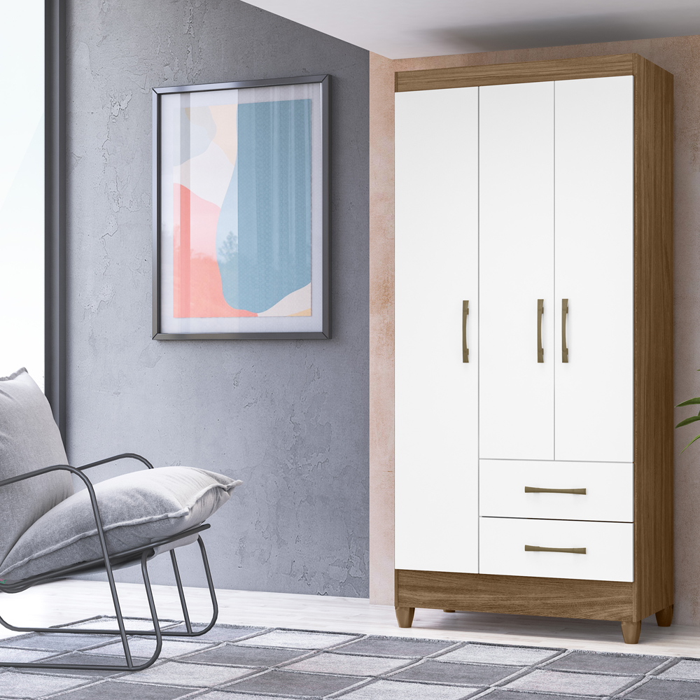 Guarda Roupa Solteiro 3 Portas 9510 Naturale Branco Moval