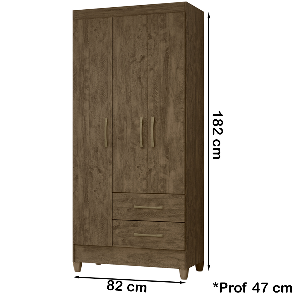 Guarda Roupa Solteiro 3 Portas 9513 Castanho Wood Moval
