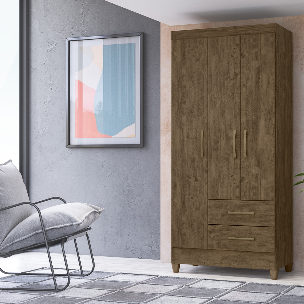 Guarda Roupa Solteiro 3 Portas 9513 Castanho Wood Moval