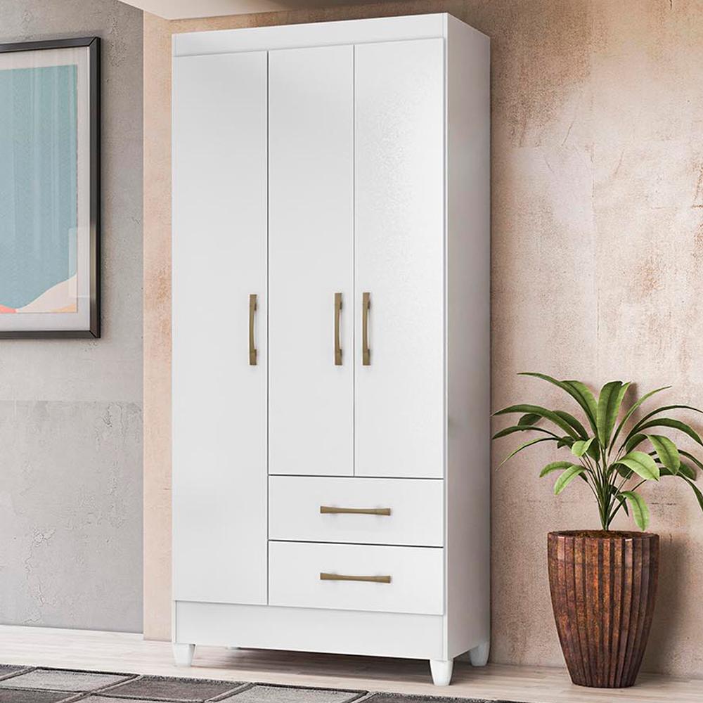 Guarda Roupa Solteiro 3 portas 2 gavetas Lima - Branco / Rosa Flex