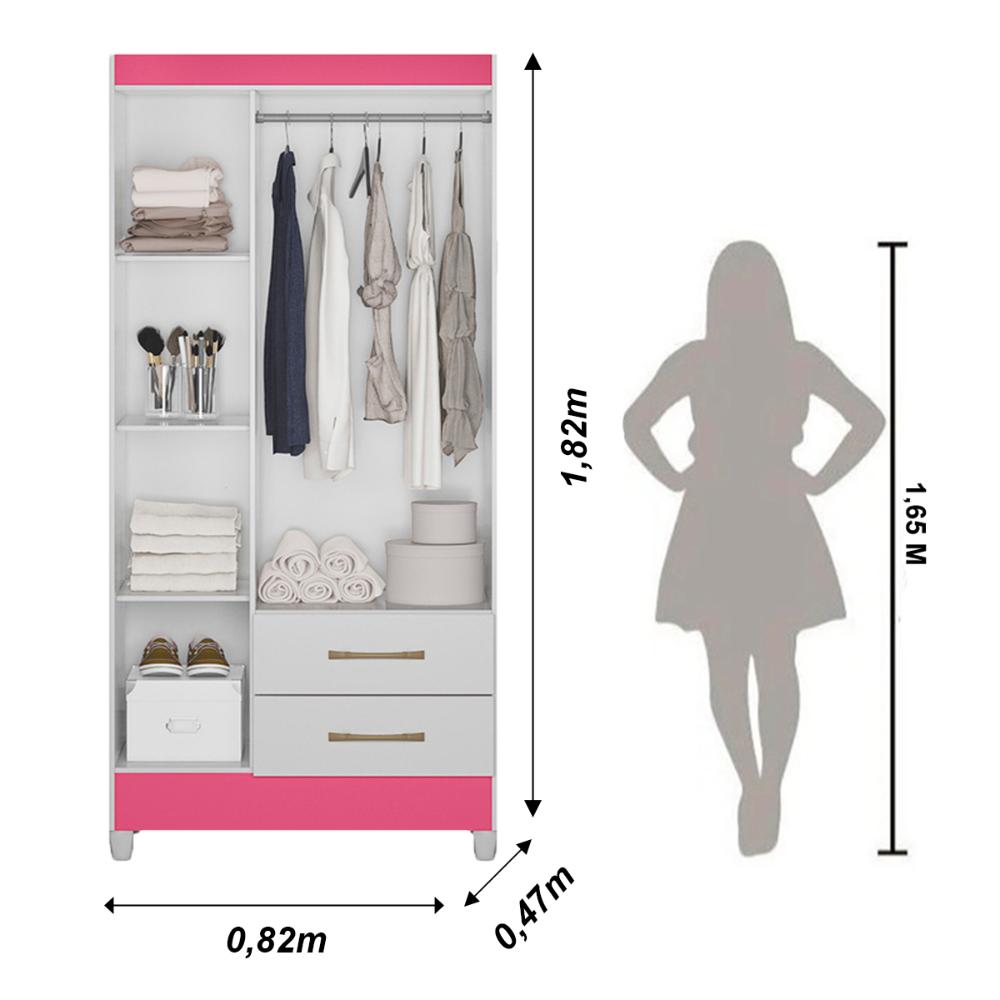 Guarda Roupa Solteiro 3 portas 2 gavetas Lima - Branco / Rosa Flex