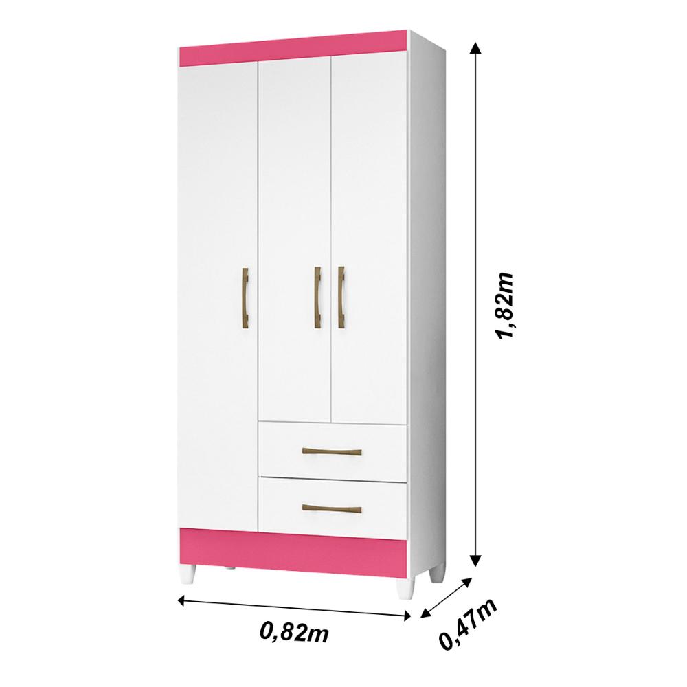 Guarda Roupa Solteiro 3 portas 2 gavetas Lima - Branco / Rosa Flex