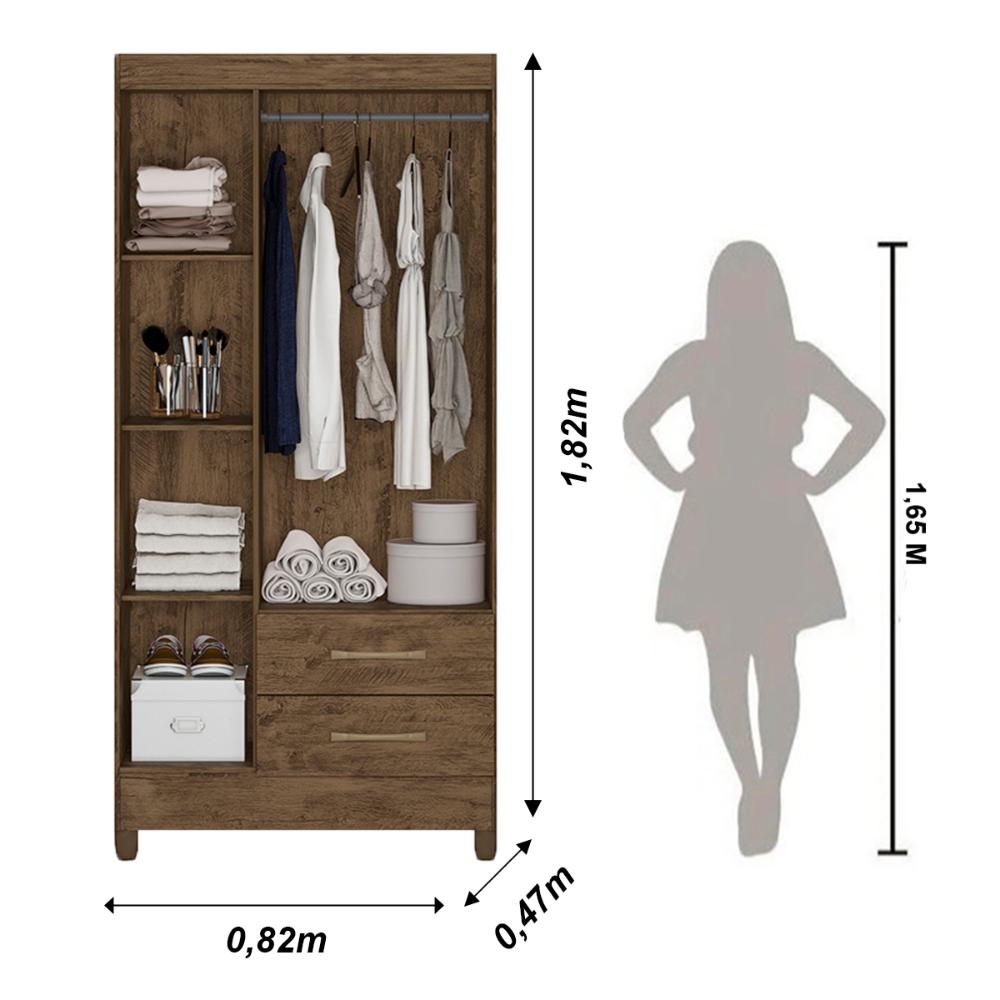 Guarda Roupa Solteiro 3 portas 2 gavetas Lima - Castanho Wood