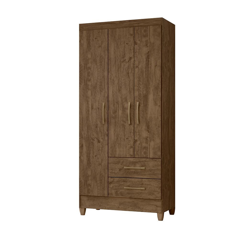 Guarda Roupa Solteiro 3 portas 2 gavetas Lima - Castanho Wood
