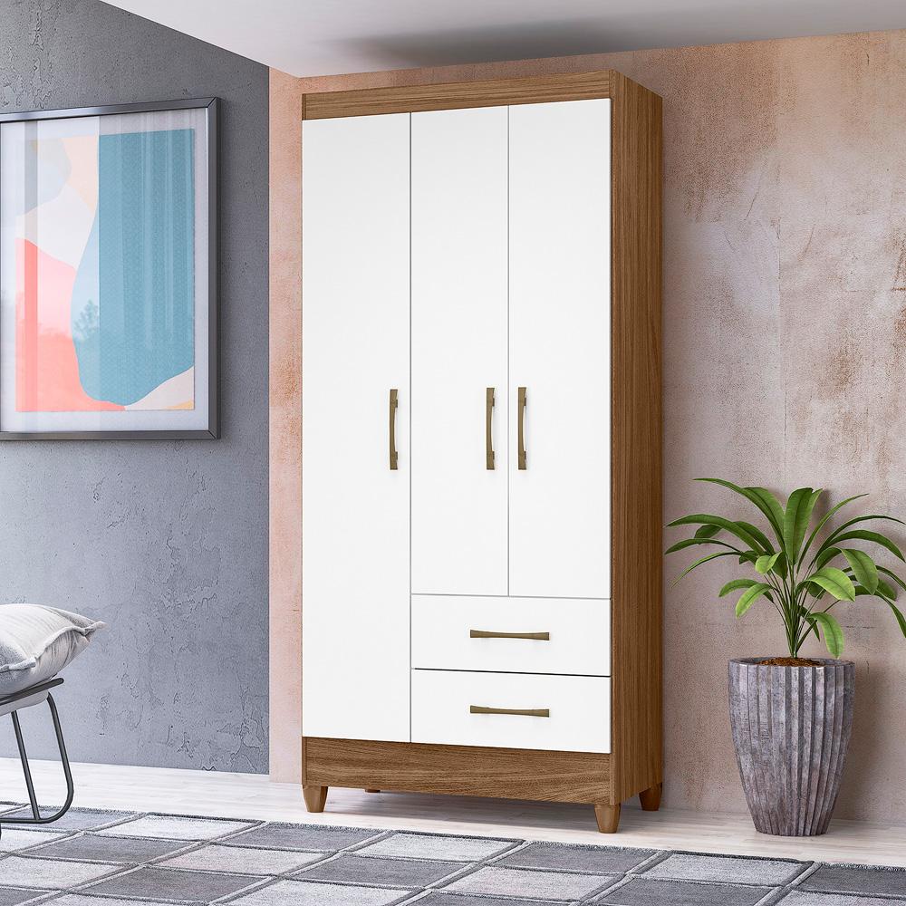 Guarda Roupa Solteiro 3 portas 2 gavetas Lima - Naturale / Branco