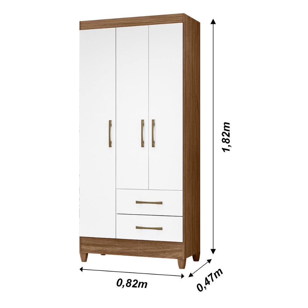 Guarda Roupa Solteiro 3 portas 2 gavetas Lima - Naturale / Branco
