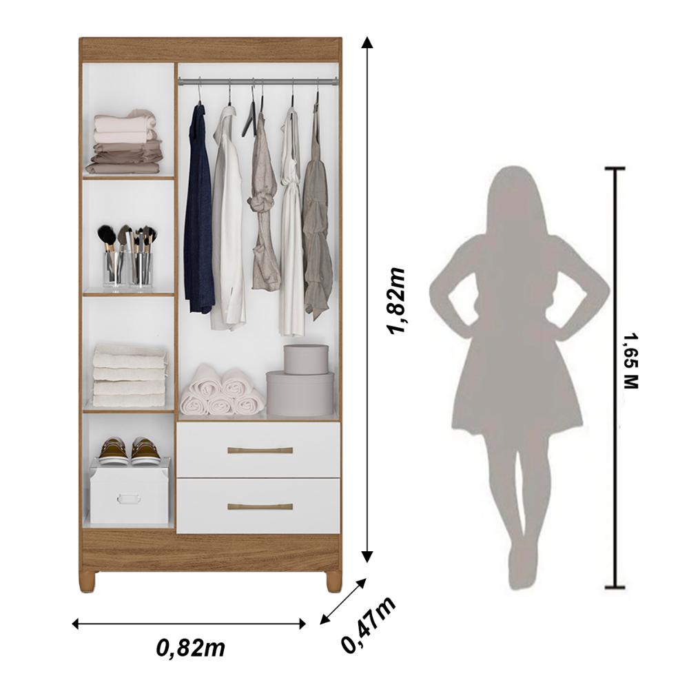 Guarda Roupa Solteiro 3 portas 2 gavetas Lima - Naturale / Branco