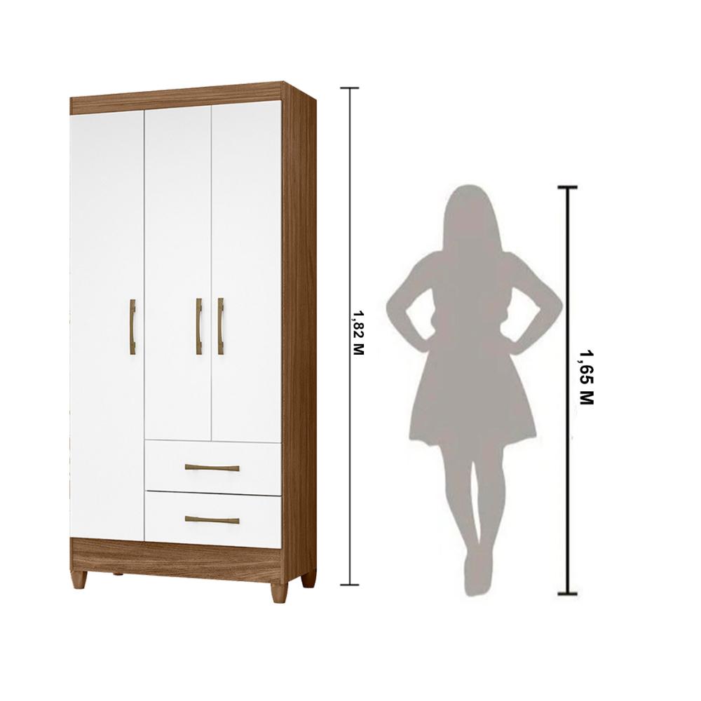 Guarda Roupa Solteiro 3 portas 2 gavetas Lima - Naturale / Branco