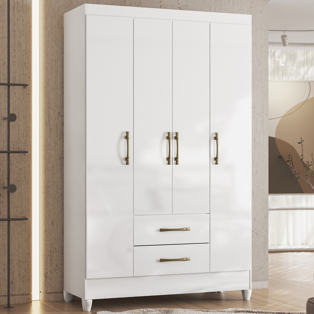 Guarda Roupa Solteiro 4 Portas 0410 Branco Moval