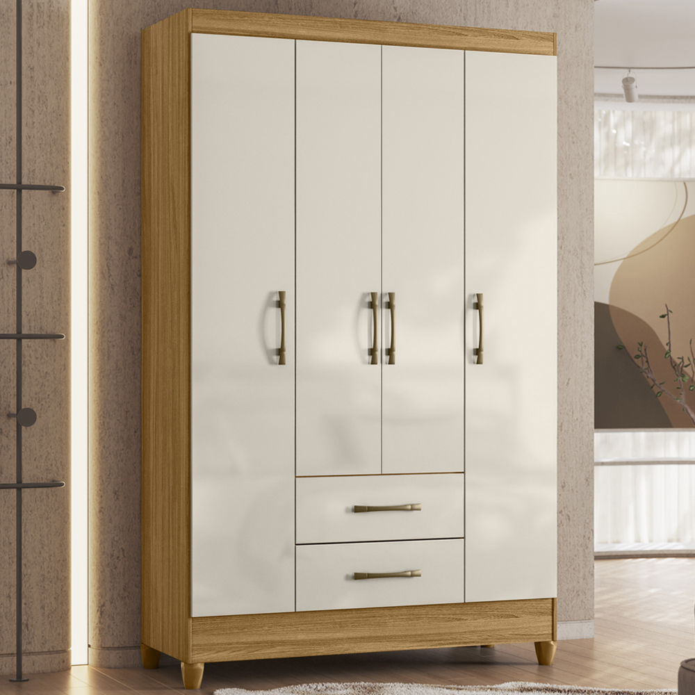 Guarda Roupa Solteiro 4 Portas 0410 Freijo Off White Moval