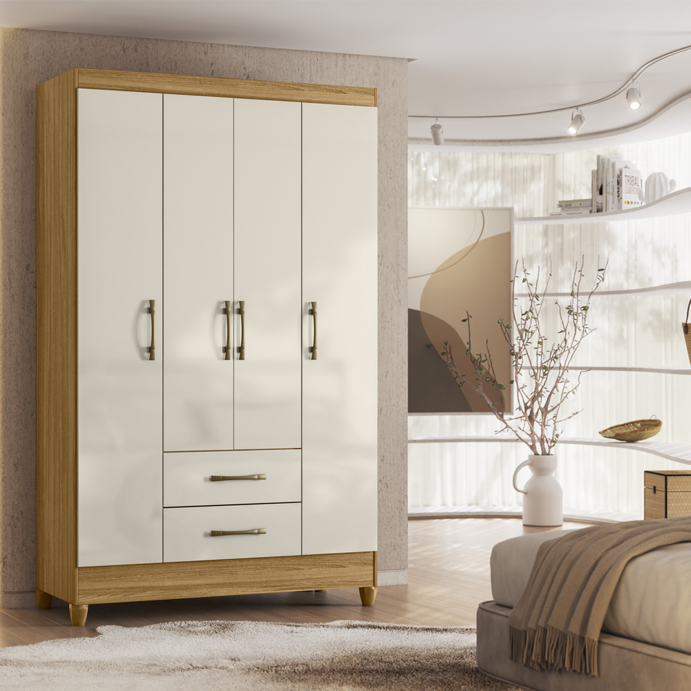 Guarda Roupa Solteiro 4 Portas 0410 Freijo Off White Moval
