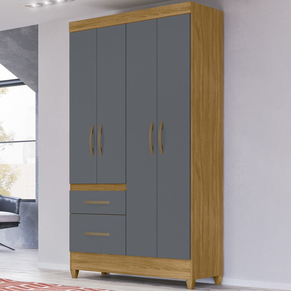 Guarda Roupa Solteiro 4 Portas 8520 Freijo Cinza Moval