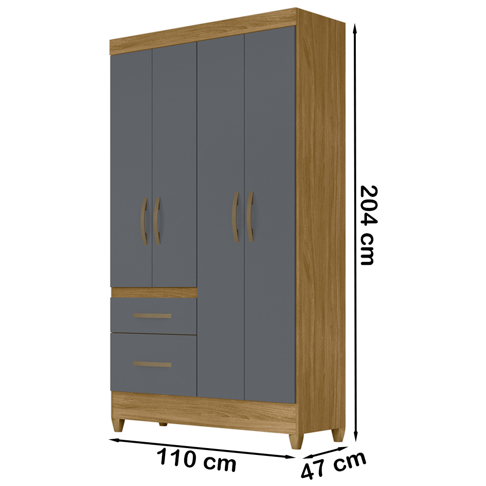 Guarda Roupa Solteiro 4 Portas 8520 Freijo Cinza Moval