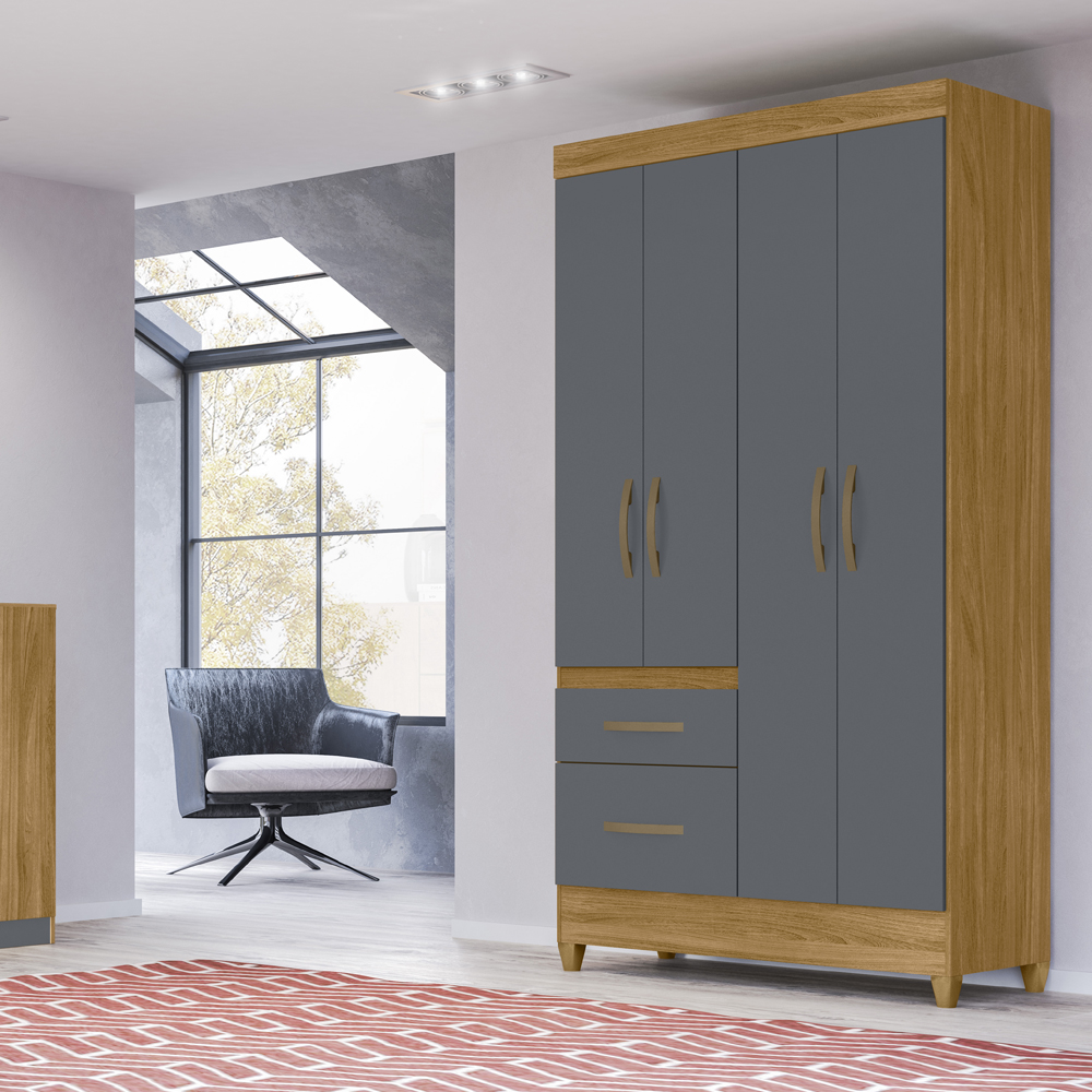 Guarda Roupa Solteiro 4 Portas 8520 Freijo Cinza Moval