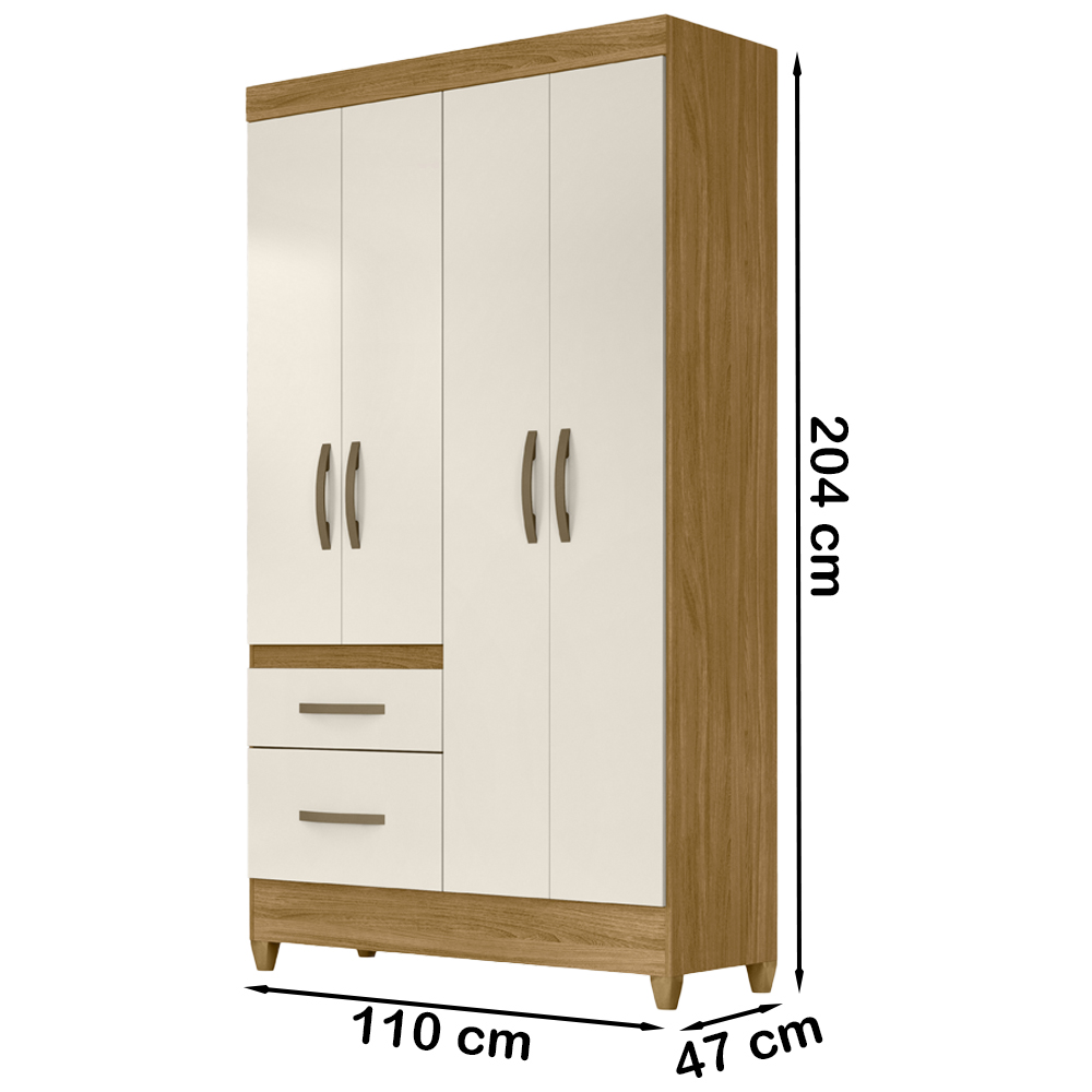 Guarda Roupa Solteiro 4 Portas 8520 Freijo Off White Moval
