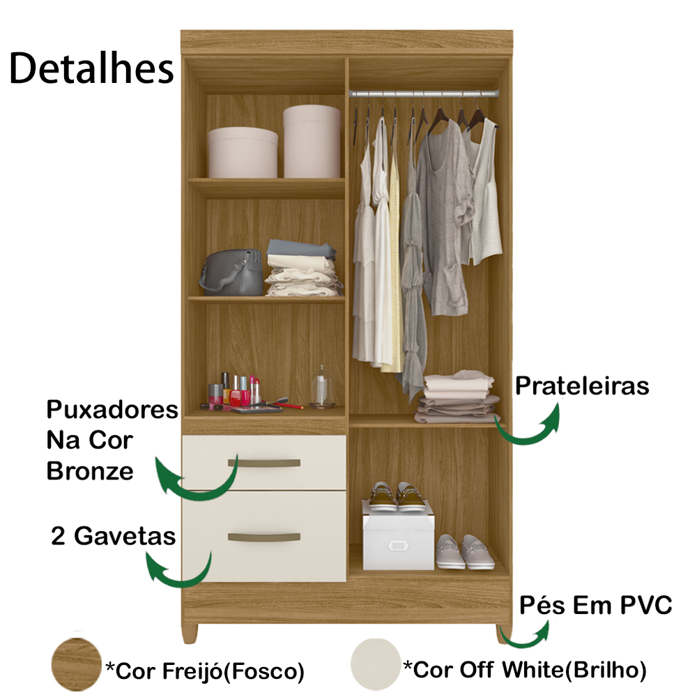Guarda Roupa Solteiro 4 Portas 8520 Freijo Off White Moval