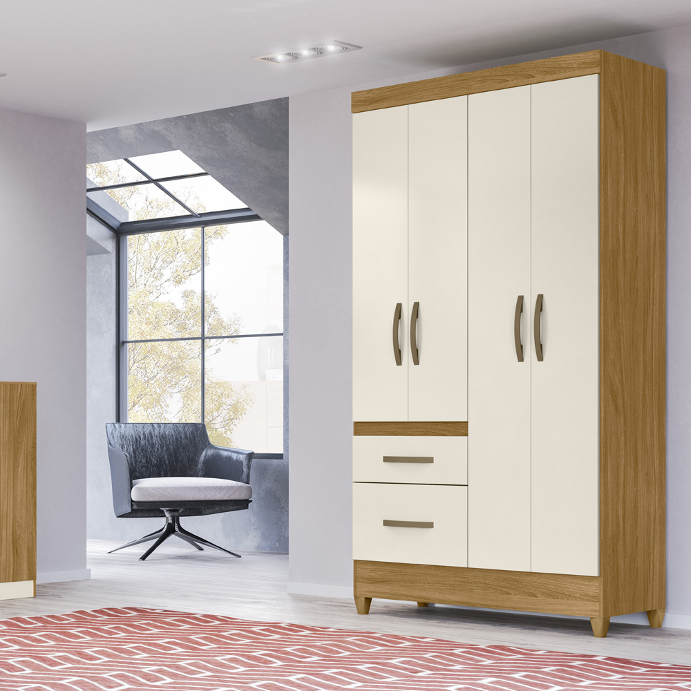Guarda Roupa Solteiro 4 Portas 8520 Freijo Off White Moval