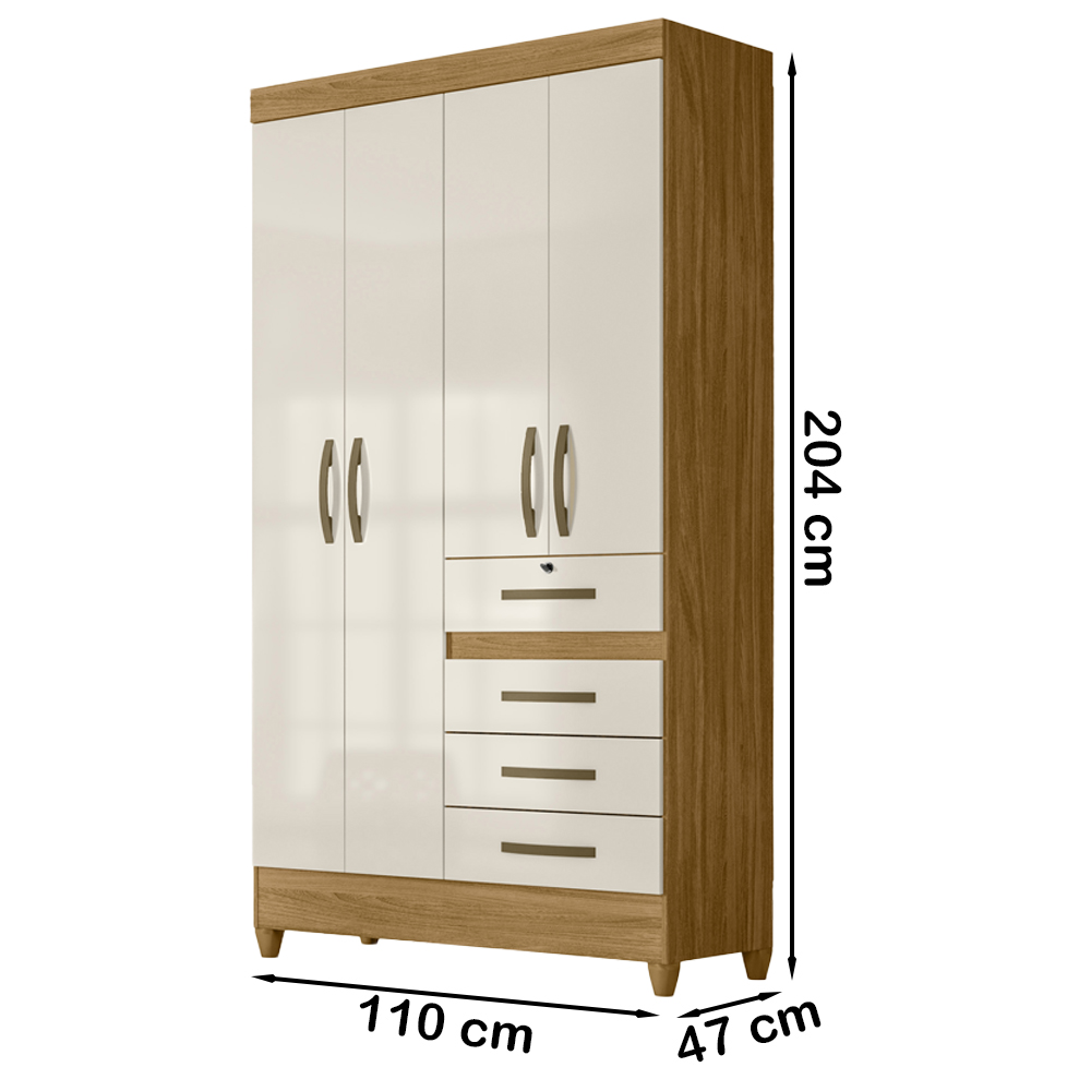 Guarda Roupa Solteiro 4 Portas 8700 Freijo Off White Moval