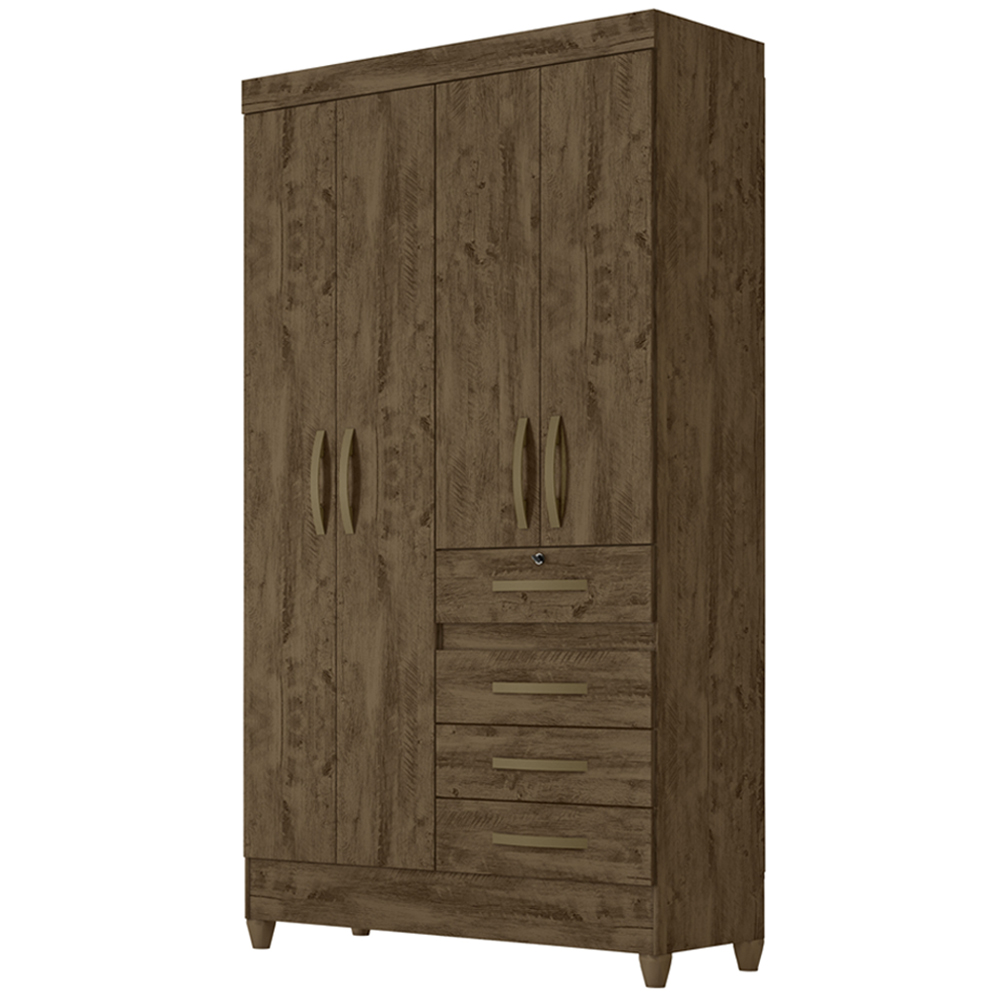 Guarda Roupa Solteiro 4 Portas 8703 Castanho Wood Moval
