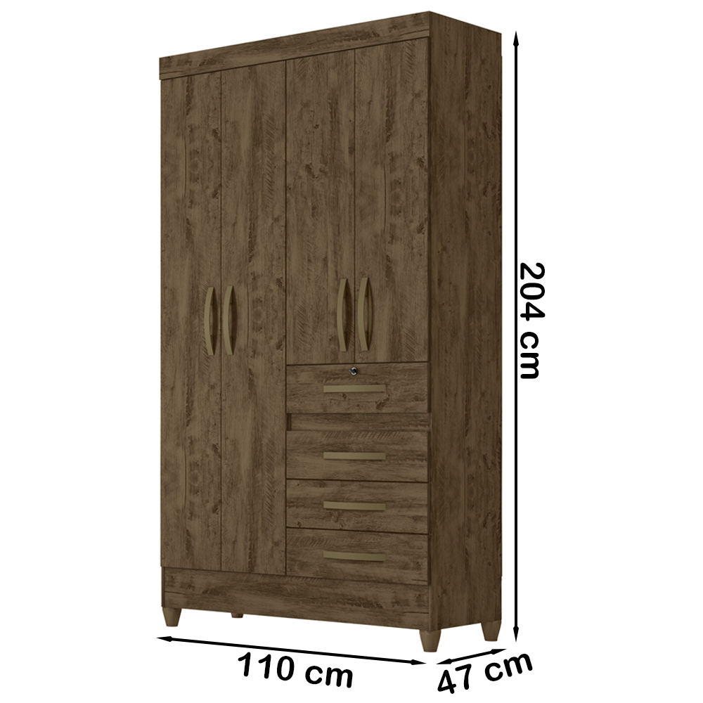 Guarda Roupa Solteiro 4 Portas 8703 Castanho Wood Moval