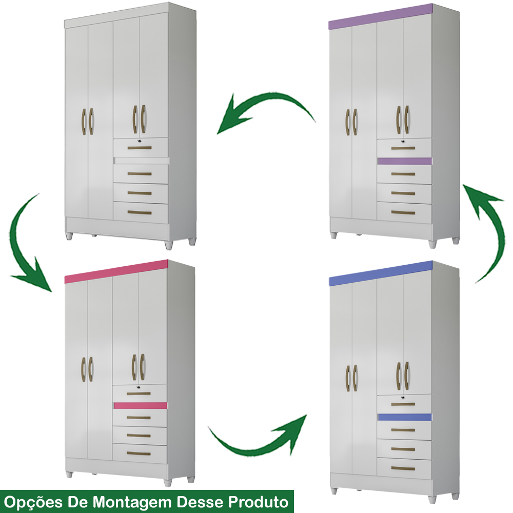 Guarda Roupa Solteiro 4 Portas 8704 Branco Flex Moval