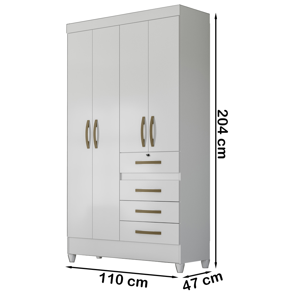 Guarda Roupa Solteiro 4 Portas 8704 Branco Flex Moval