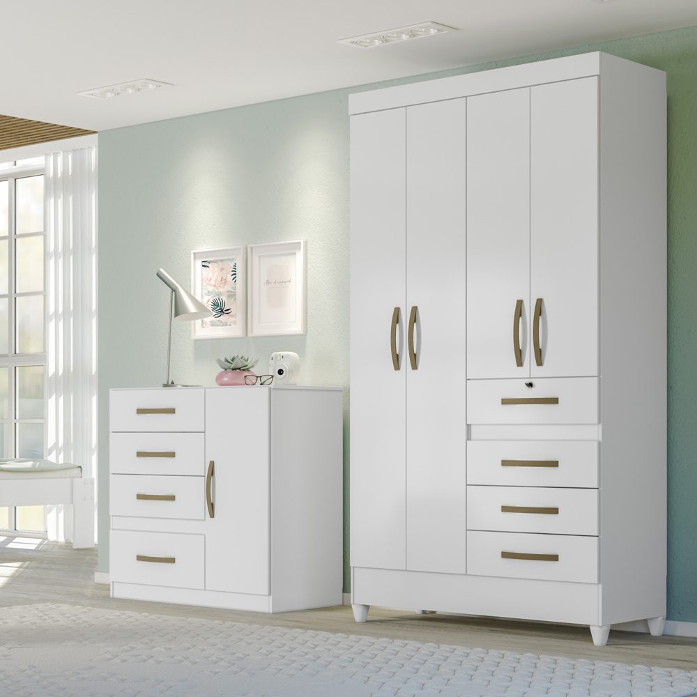 Guarda Roupa Solteiro 4 Portas 8704 Branco Flex Moval