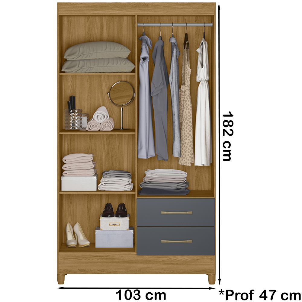 Guarda Roupa Solteiro 4 Portas 9520 Freijo Cinza Moval