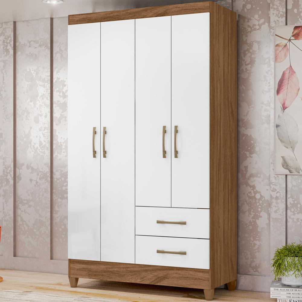 Guarda Roupa Solteiro 4 Portas 9520 Naturale Branco Moval