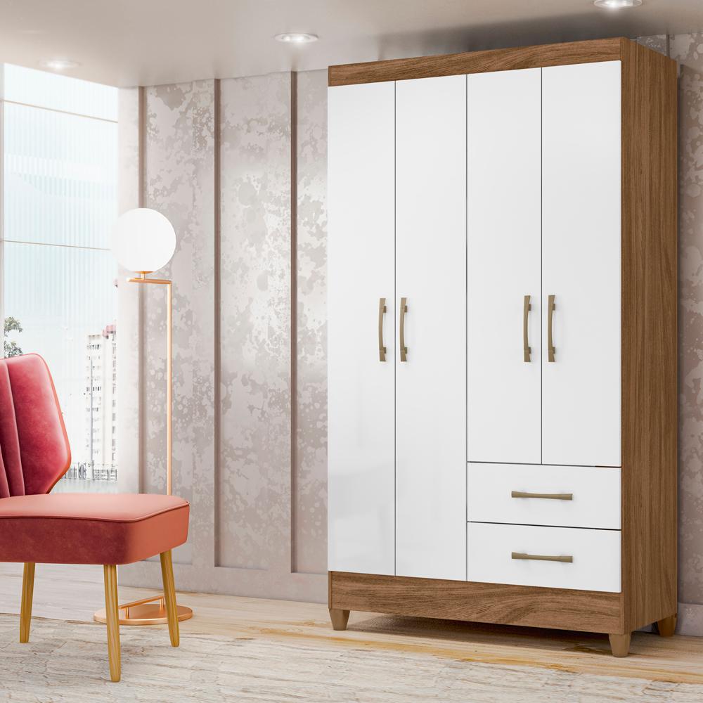 Guarda Roupa Solteiro 4 Portas 9520 Naturale Branco Moval