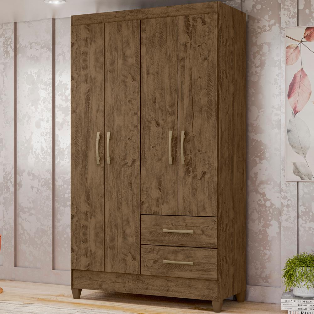 Guarda Roupa Solteiro 4 Portas 9523 Castanho Wood Moval