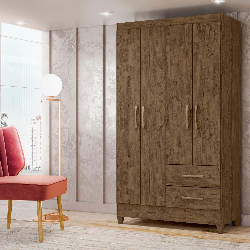 Guarda Roupa Solteiro 4 Portas 9523 Castanho Wood Moval