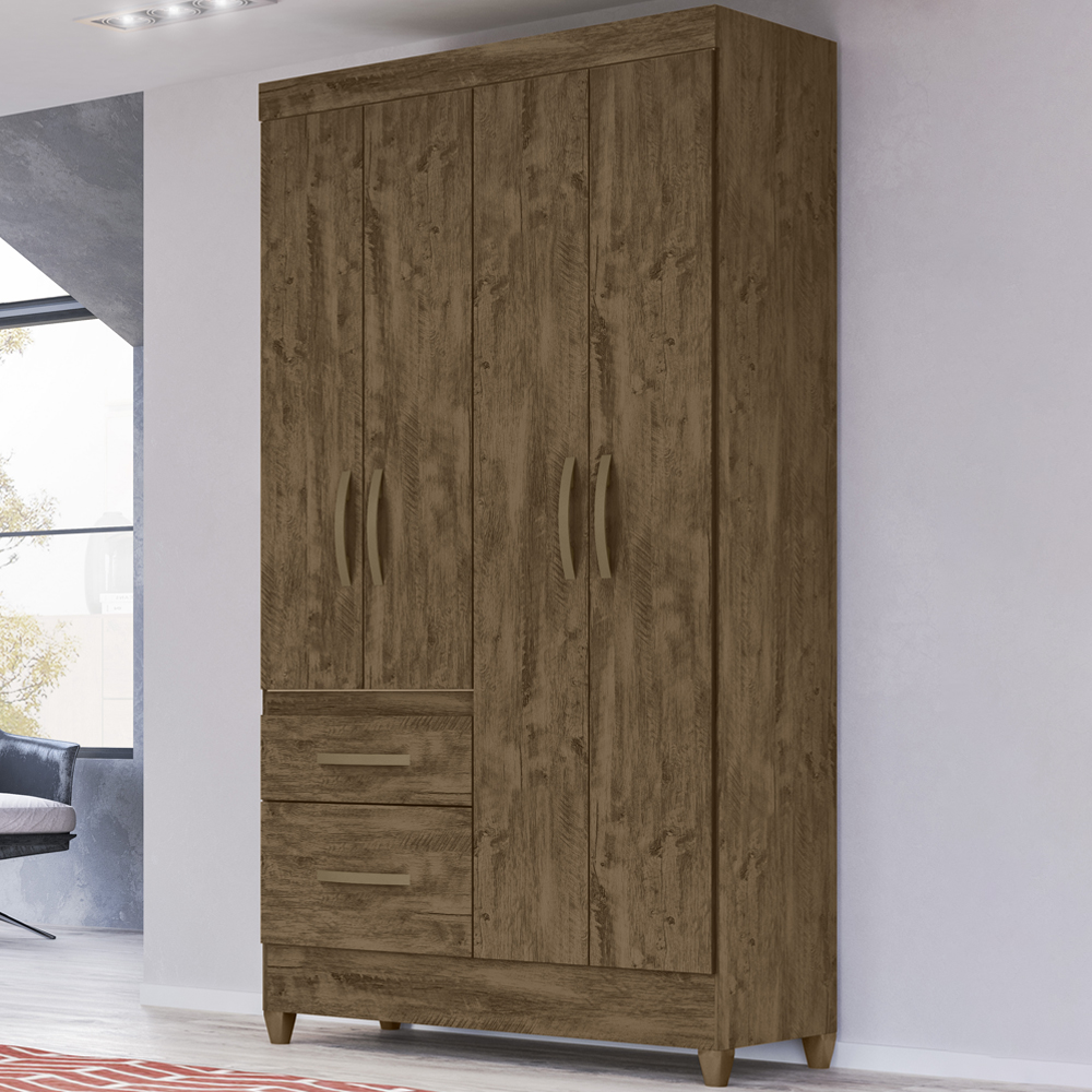 Guarda Roupa Solteiro 4 Portas Com Espelho 8523 Castanho Wood Moval