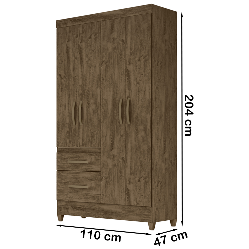 Guarda Roupa Solteiro 4 Portas Com Espelho 8523 Castanho Wood Moval