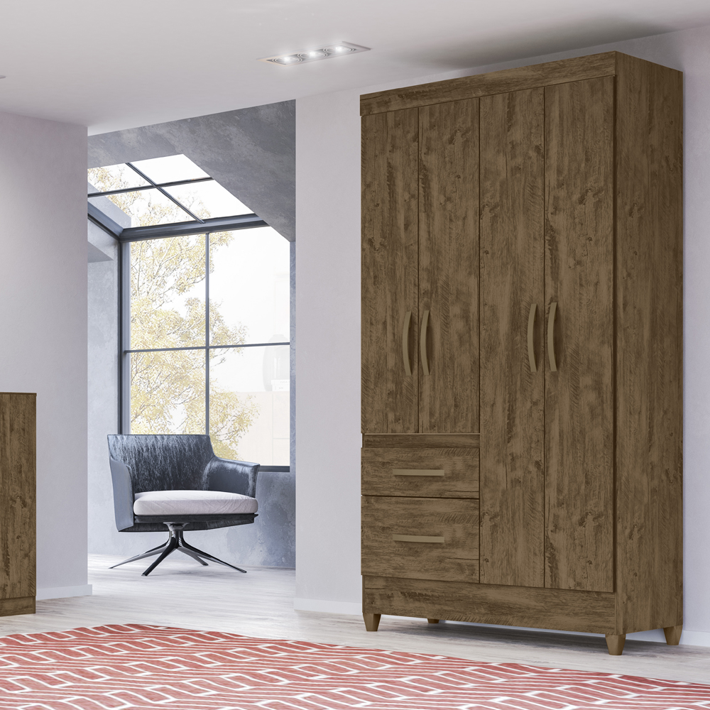 Guarda Roupa Solteiro 4 Portas Com Espelho 8523 Castanho Wood Moval