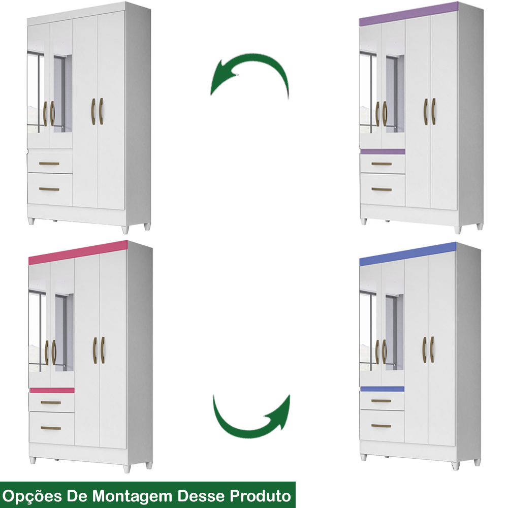 Guarda Roupa Solteiro 4 Portas Com Espelho 8524 Branco Flex Moval