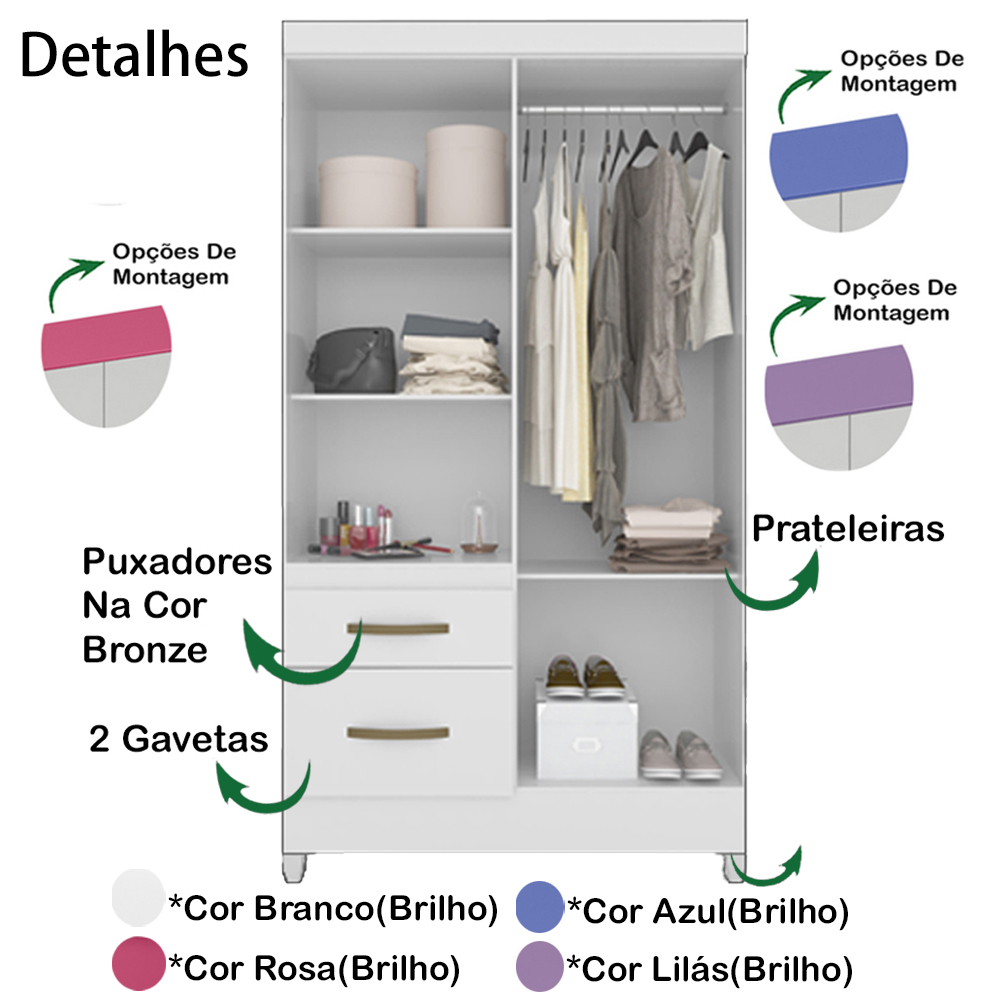 Guarda Roupa Solteiro 4 Portas Com Espelho 8524 Branco Flex Moval