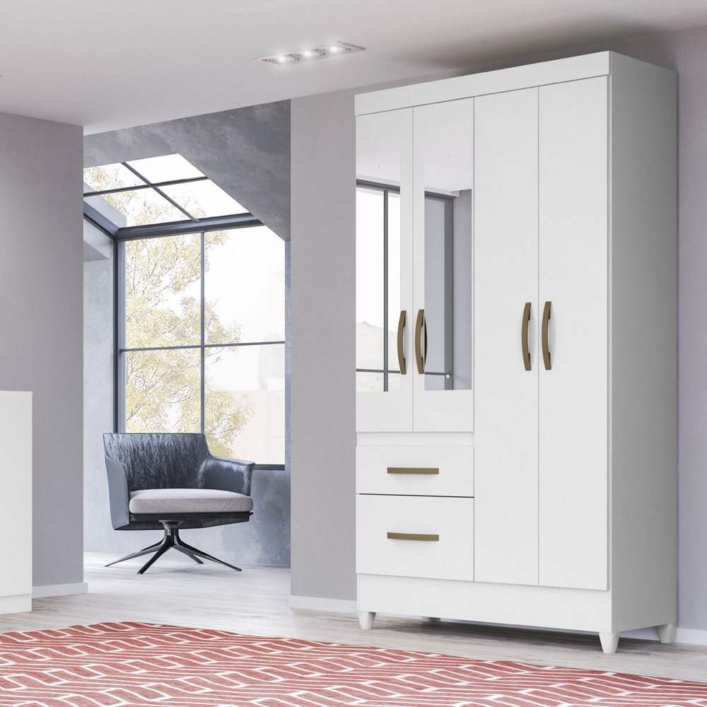 Guarda Roupa Solteiro 4 Portas Com Espelho 8524 Branco Flex Moval