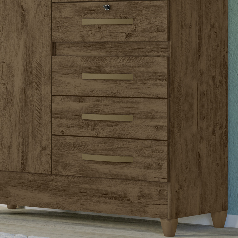 Guarda Roupa Solteiro 4 Portas Com Espelho 8703 Castanho Wood Moval