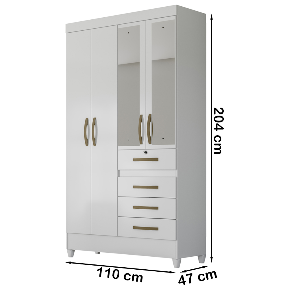 Guarda Roupa Solteiro 4 Portas Com Espelho 8704 Branco Flex Moval