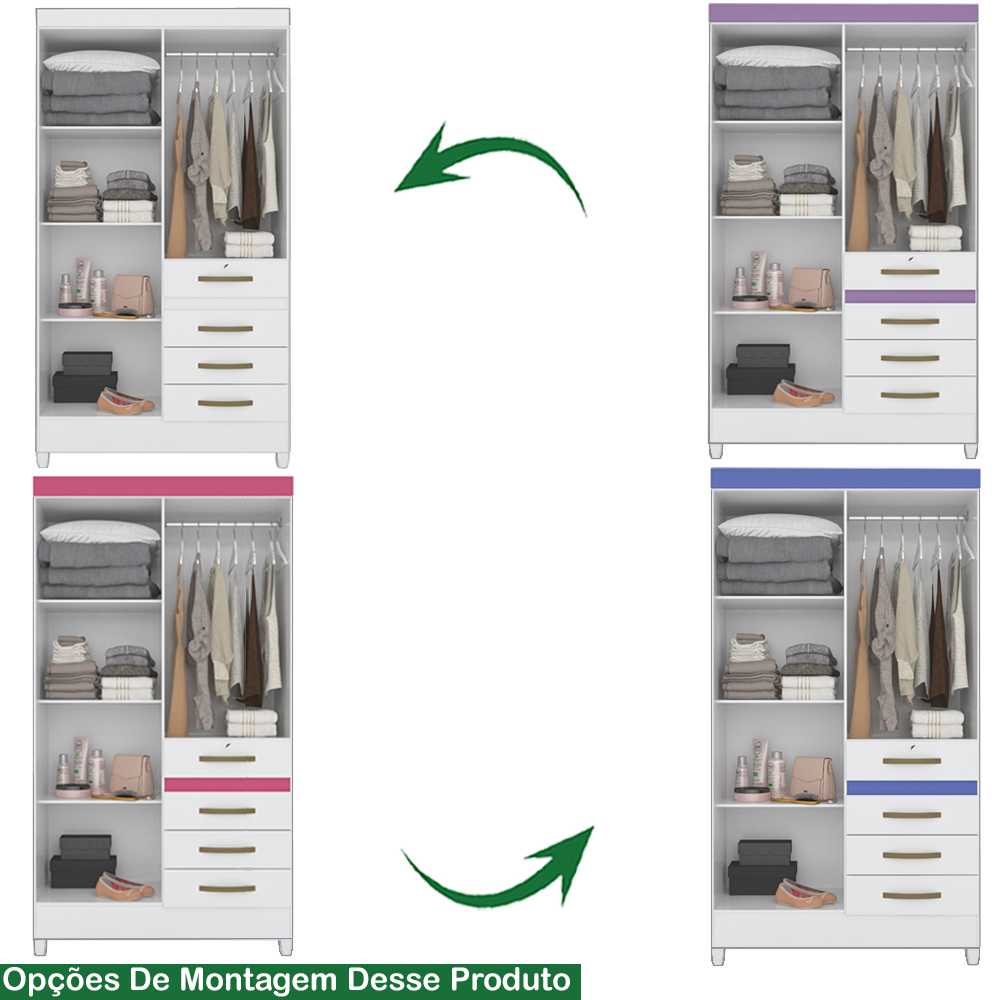 Guarda Roupa Solteiro 4 Portas Com Espelho 8704 Branco Flex Moval