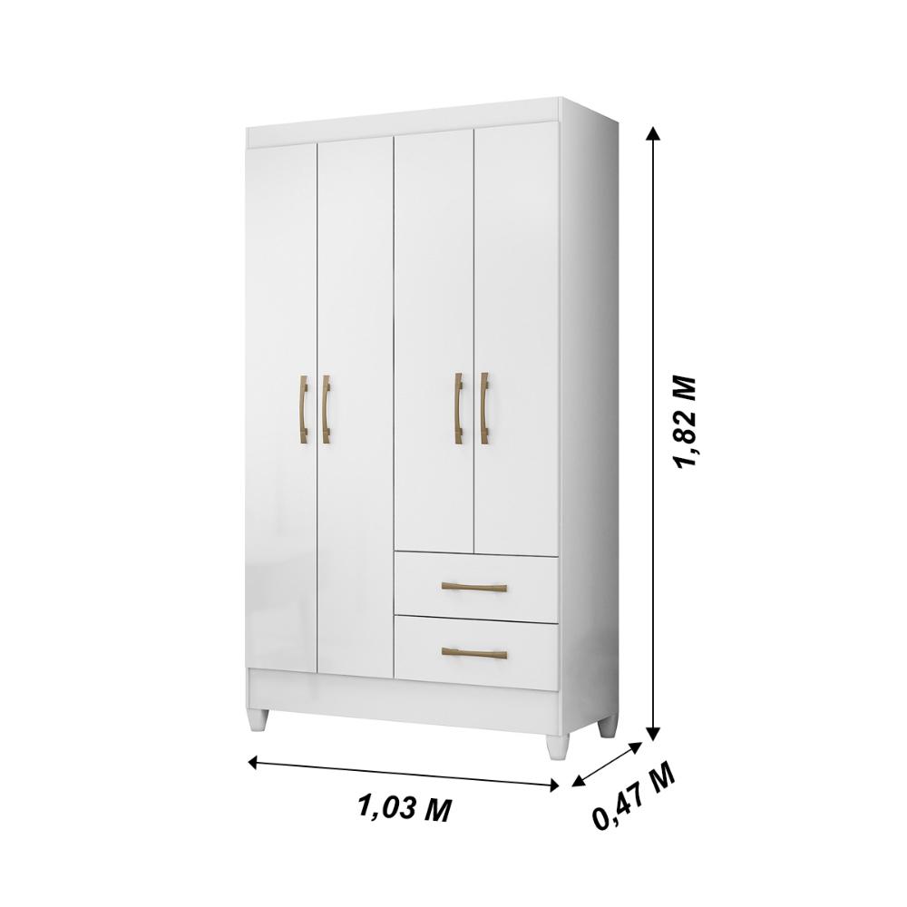 Guarda Roupa Solteiro 4 portas 2 gavetas Branco Chile - Moval