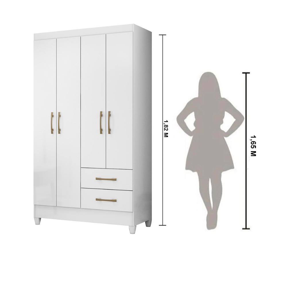 Guarda Roupa Solteiro 4 portas 2 gavetas Branco Chile - Moval