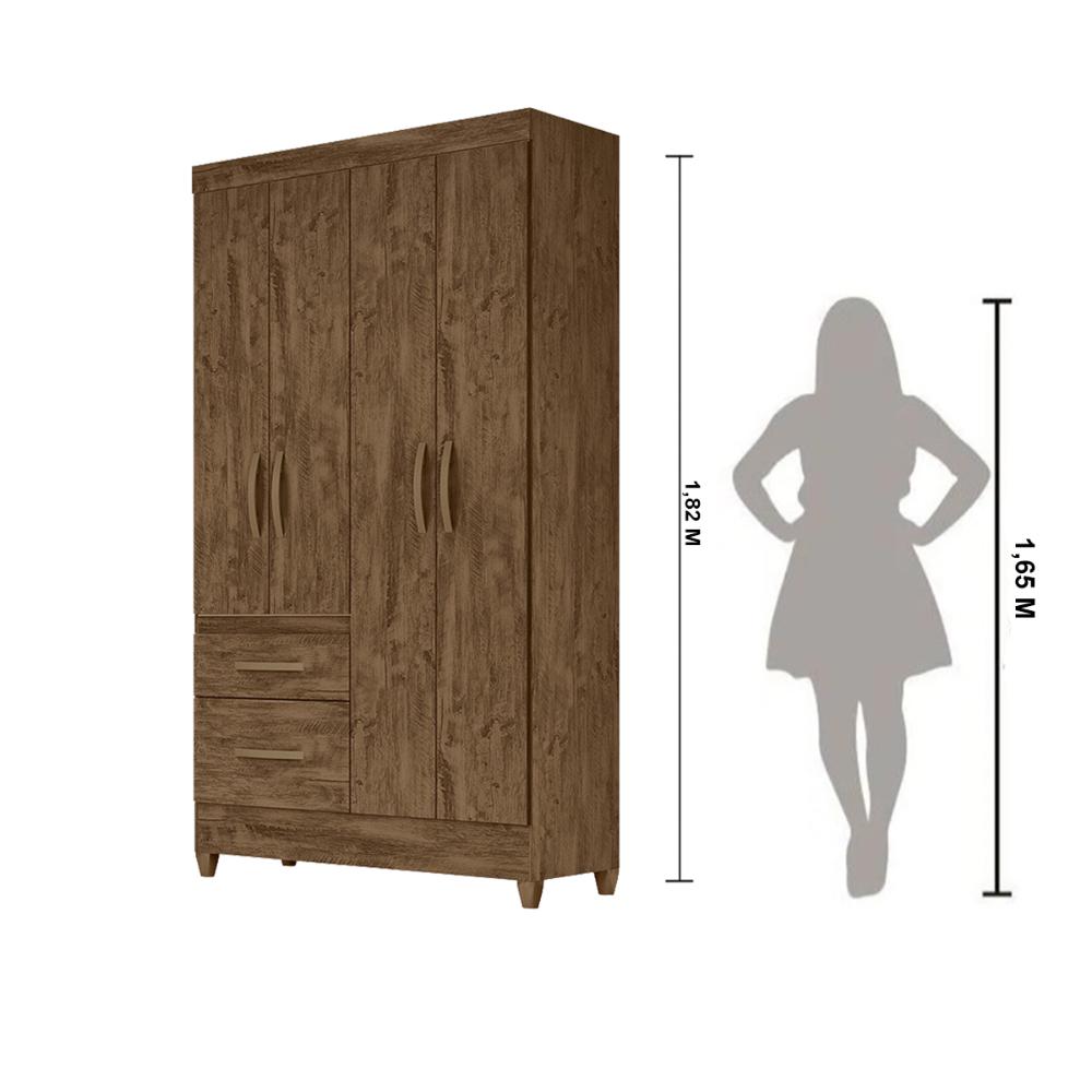 Guarda Roupa Solteiro 4 portas 2 gavetas Castanho Wood Madri - Moval