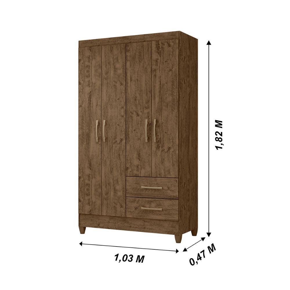 Guarda Roupa Solteiro 4 portas 2 gavetas Chile - Castanho Wood
