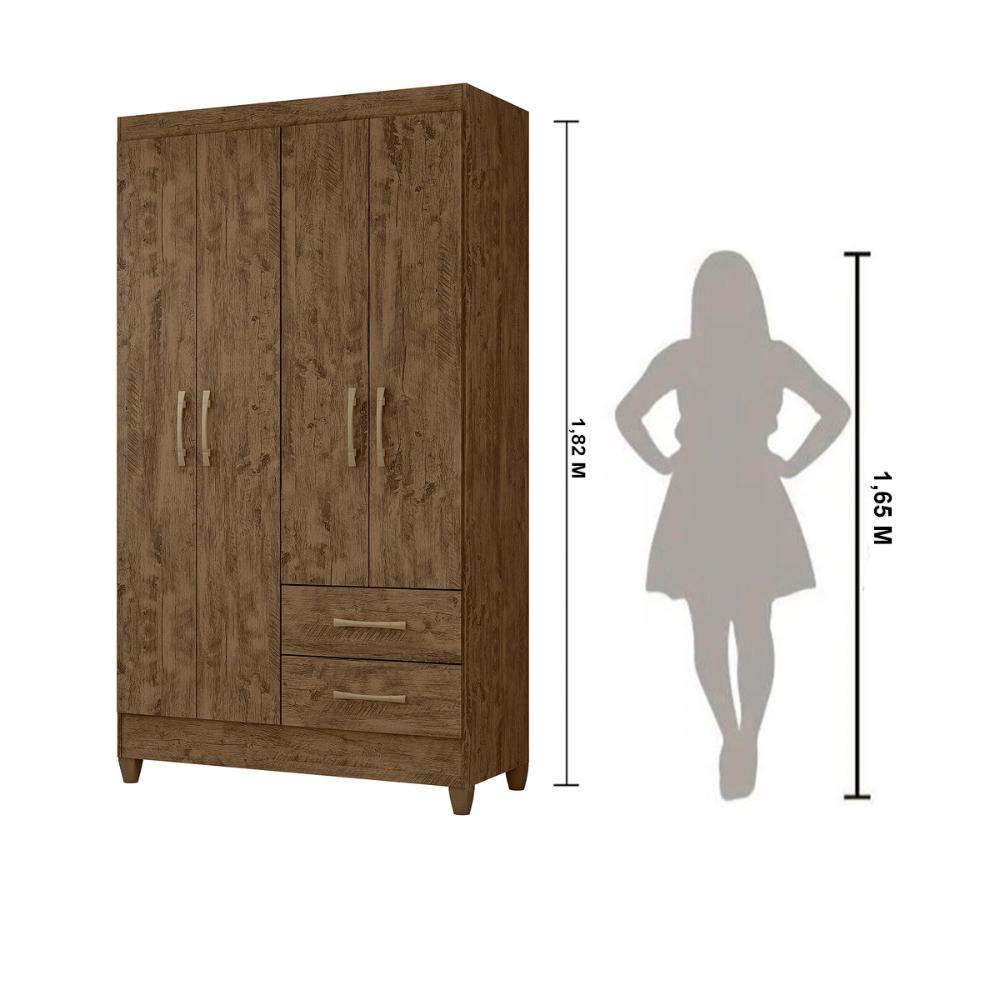 Guarda Roupa Solteiro 4 portas 2 gavetas Chile - Castanho Wood