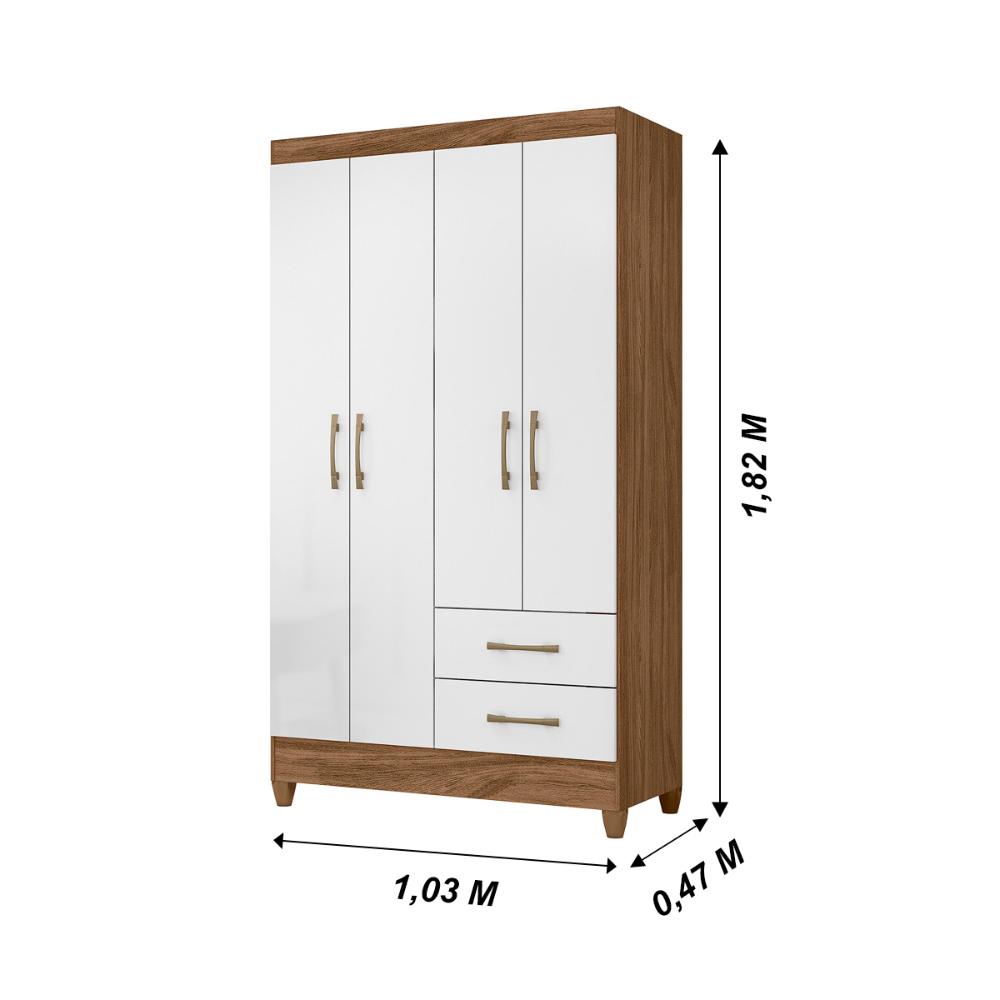 Guarda Roupa Solteiro 4 portas 2 gavetas Chile - Naturale / Branco